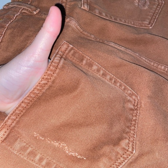 WE THE FREE FREE PEOPLE COPPER DECONSTRUCTED DENIM MINI SKIRT ORANGE DISTRESSED - Picture 8 of 10